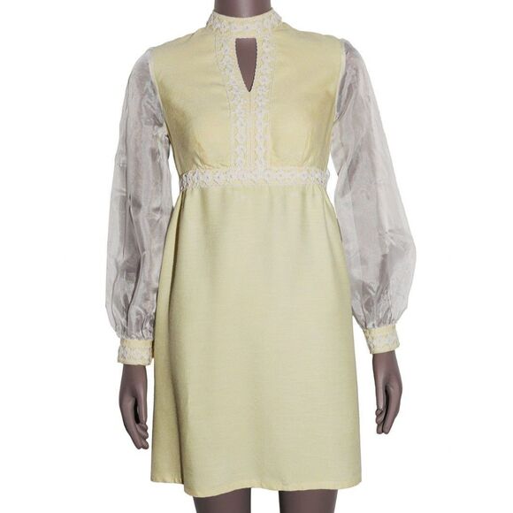 Vintage 70s Babydoll Short Dress Long Puff Sleeve Size Small - Picture 1 of 4